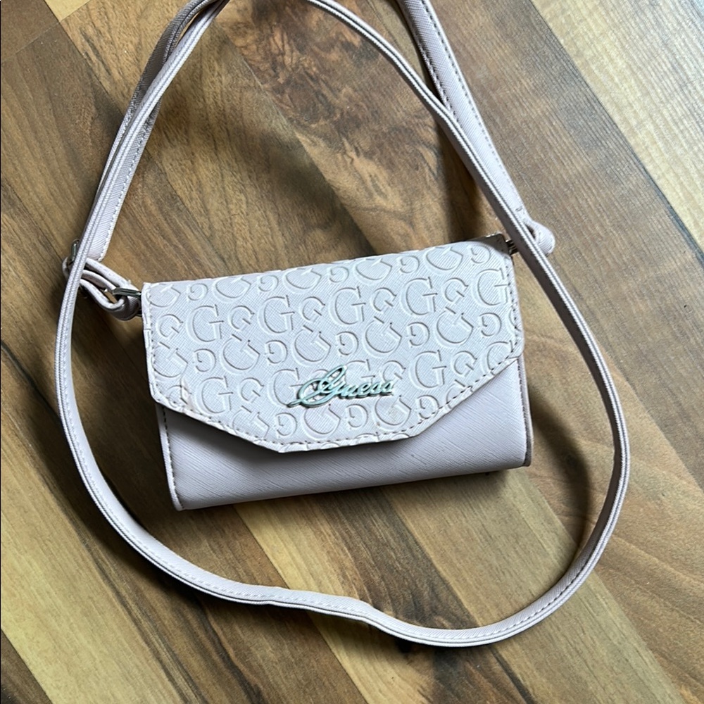 Beige Guess Embossed Crossbody Bag